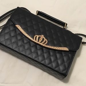 Black quilted leather handbag